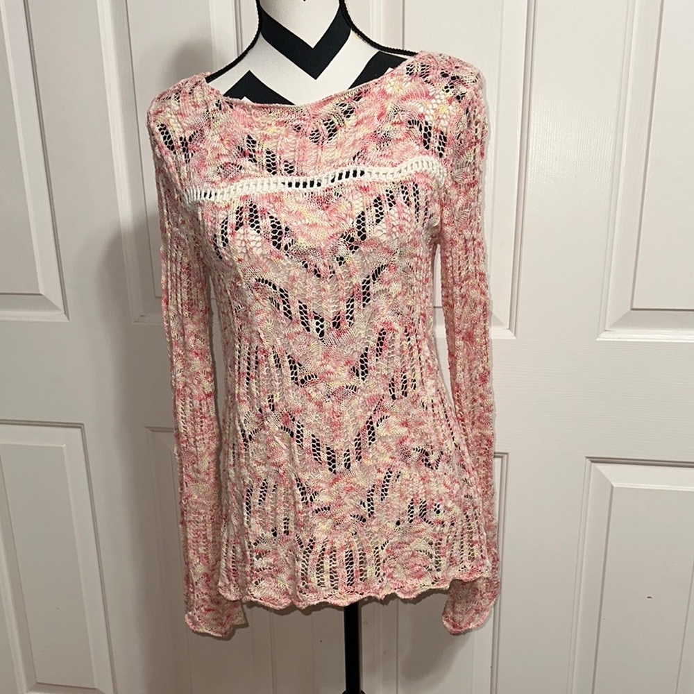 Vintage America Pink Open Knit Multicolored Sweater